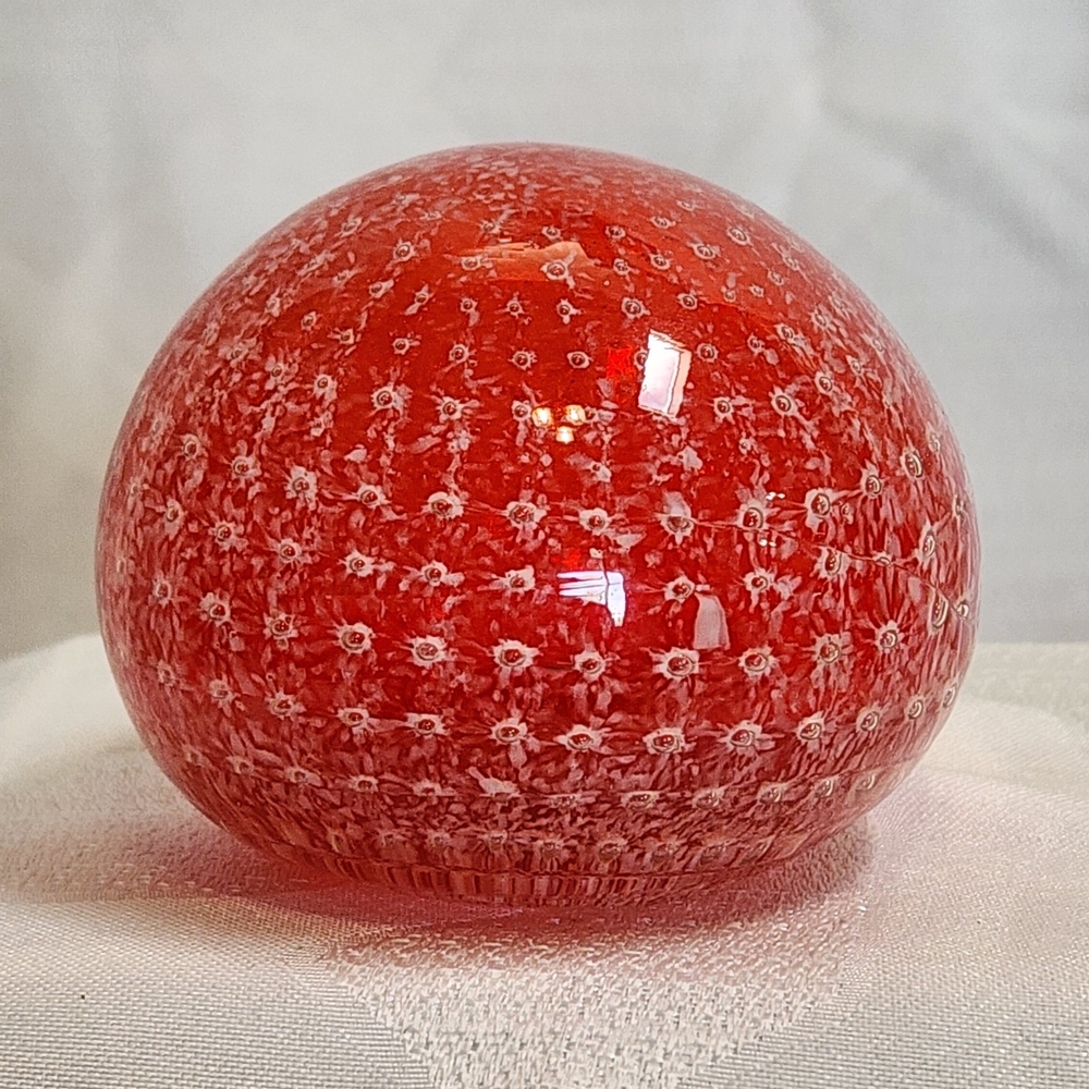 Vintage Red Art Glass Paperweight – Controlled Bubble Design, Hand Blown - Picture 3 of 11